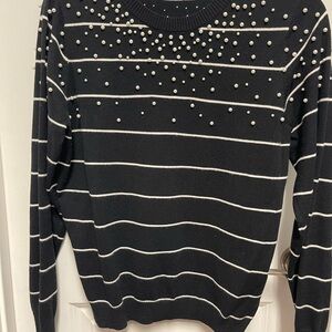 Gibson Black Striped Sweater with Pearl Embossed